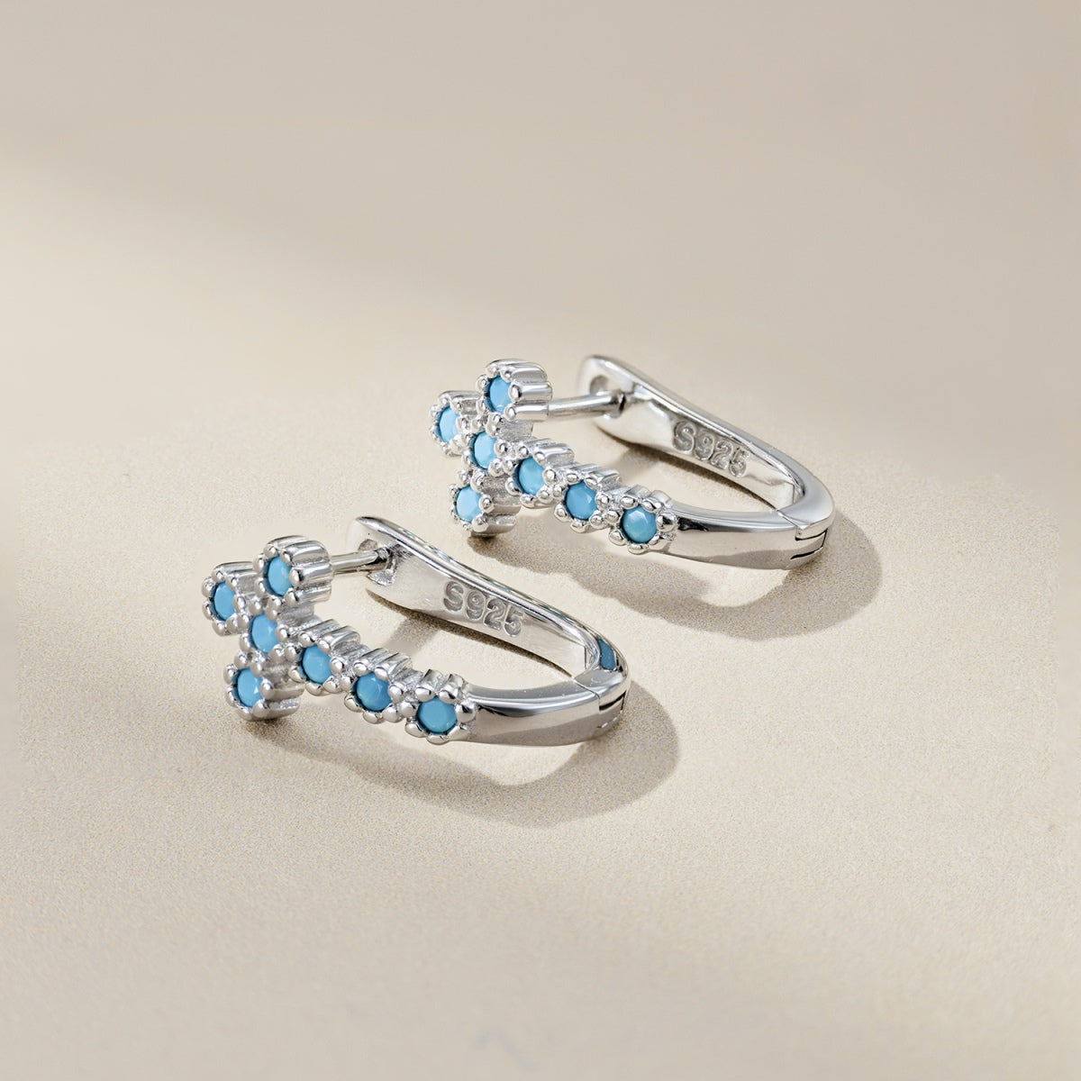ZAINA™ Boucles d’Oreilles Croix Turquoise en Argent Sterling ✝️