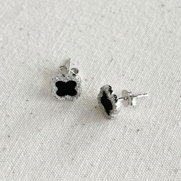 ZAINA™ Noir Clover Sterling Silver Stud Earrings 🖤