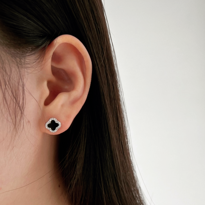 ZAINA™ Noir Clover Sterling Silver Stud Earrings 🖤