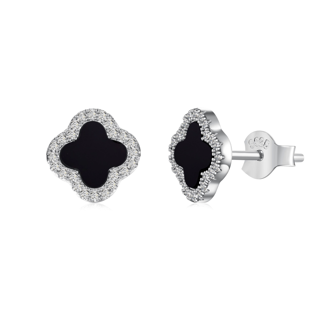 ZAINA™ Noir Clover Sterling Silver Stud Earrings 🖤
