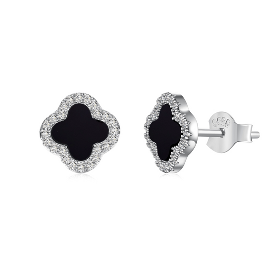 ZAINA™ Noir Clover Sterling Silver Stud Earrings 🖤