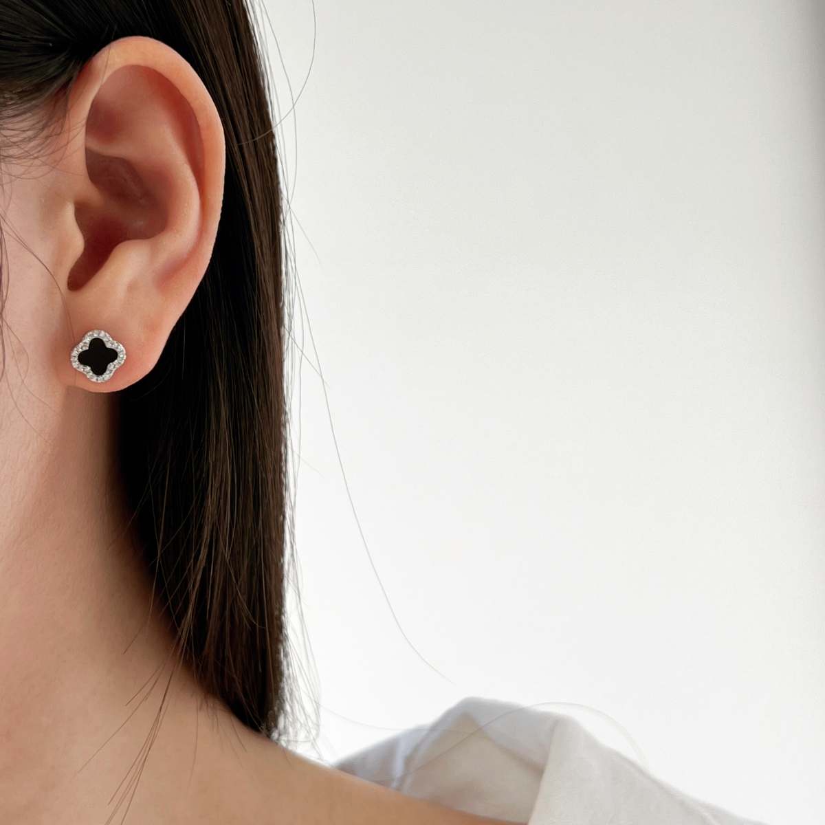 ZAINA™ Noir Clover Sterling Silver Stud Earrings 🖤